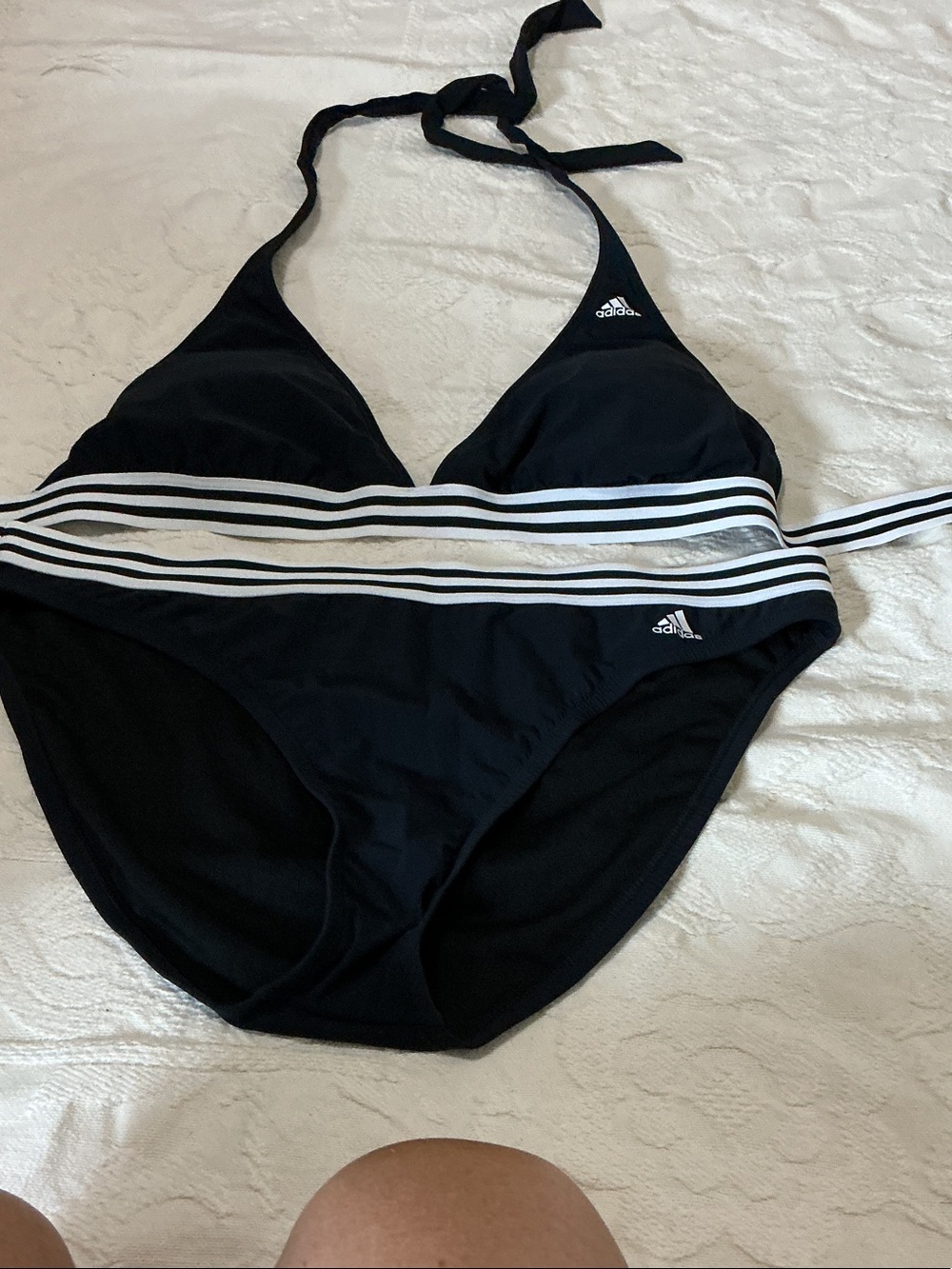 adidas Black Halter Bikini with White Striped Band